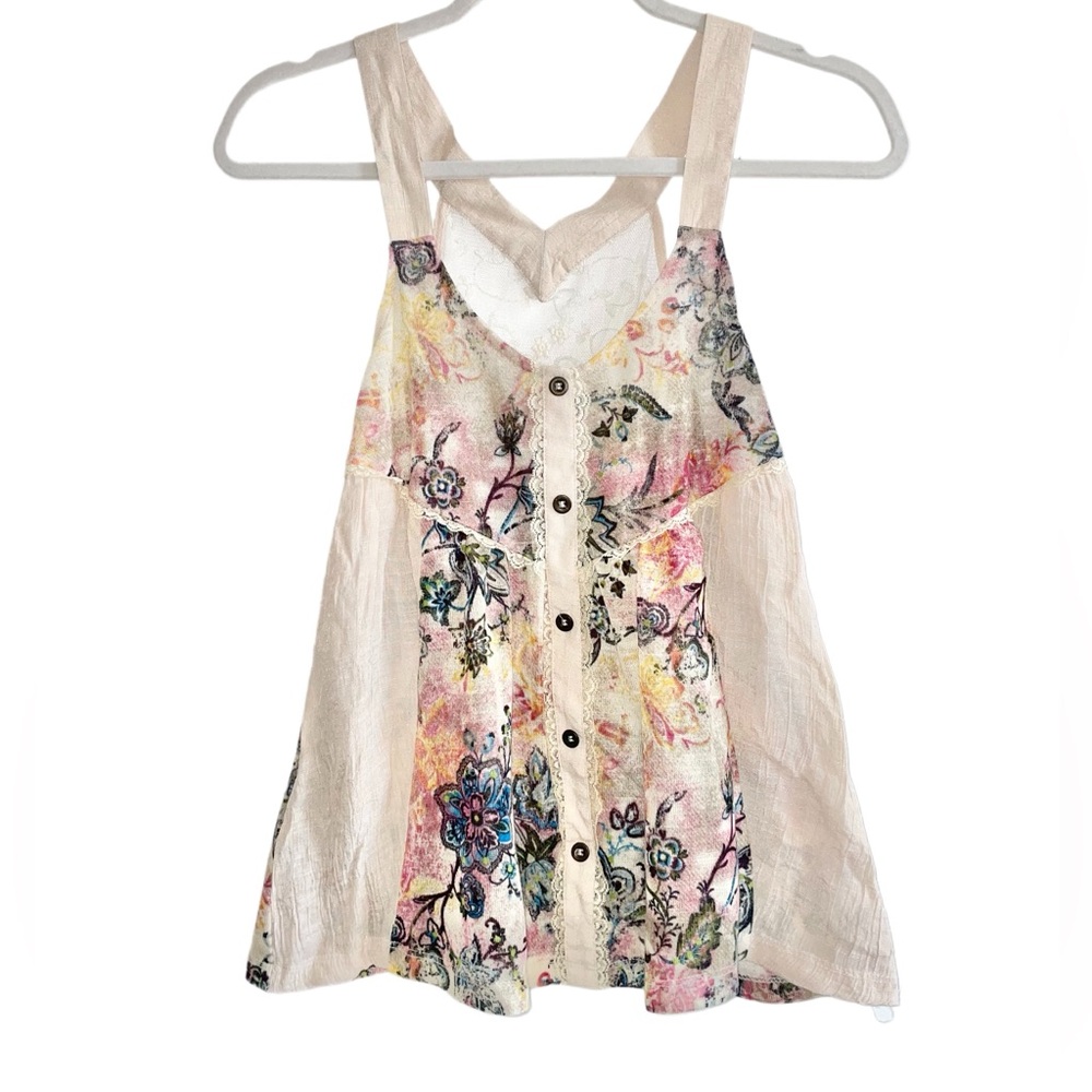 Daytrip Mixed Material Floral Sleeveless Cream Pink Tank Top y2k - M - Picture 3 of 12